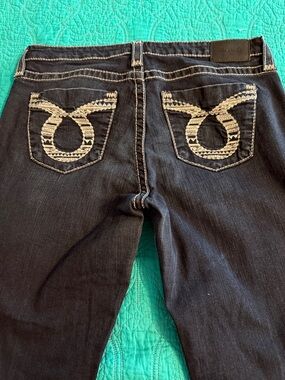 Big Star Dark Blue Bootcut Jeans with Cream Embroidered Pockets